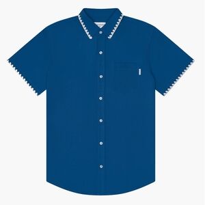 MAVRANS Blue Blanket Stitch Short Sleeve Performance Button-Up Shirt